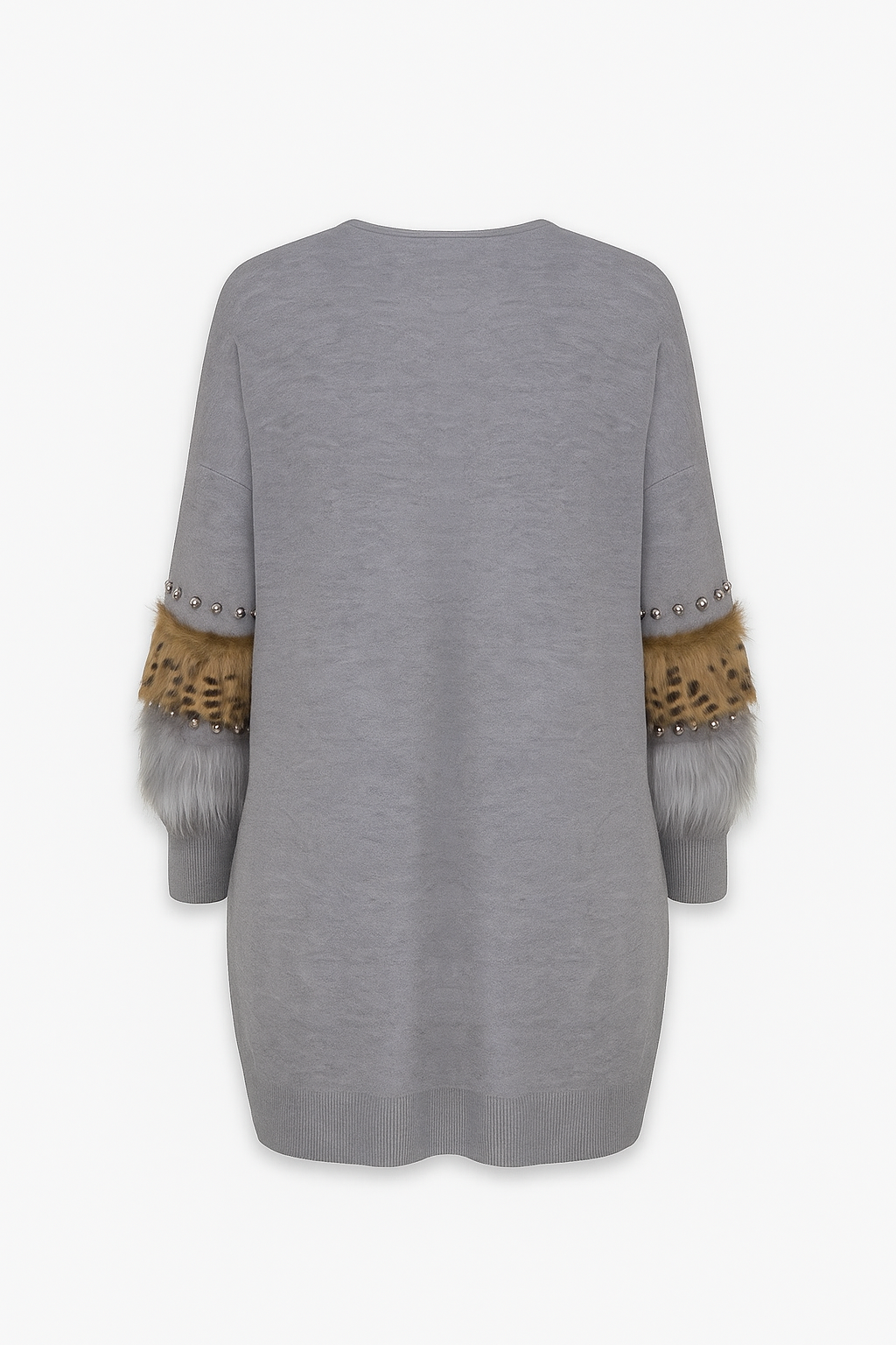 Faux Leopard Print Fur Embellished Cardigan