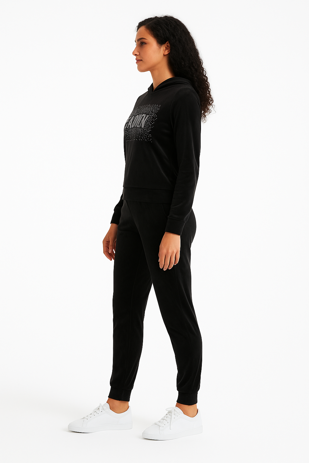 Black women's Velour tracksuit set with sequins