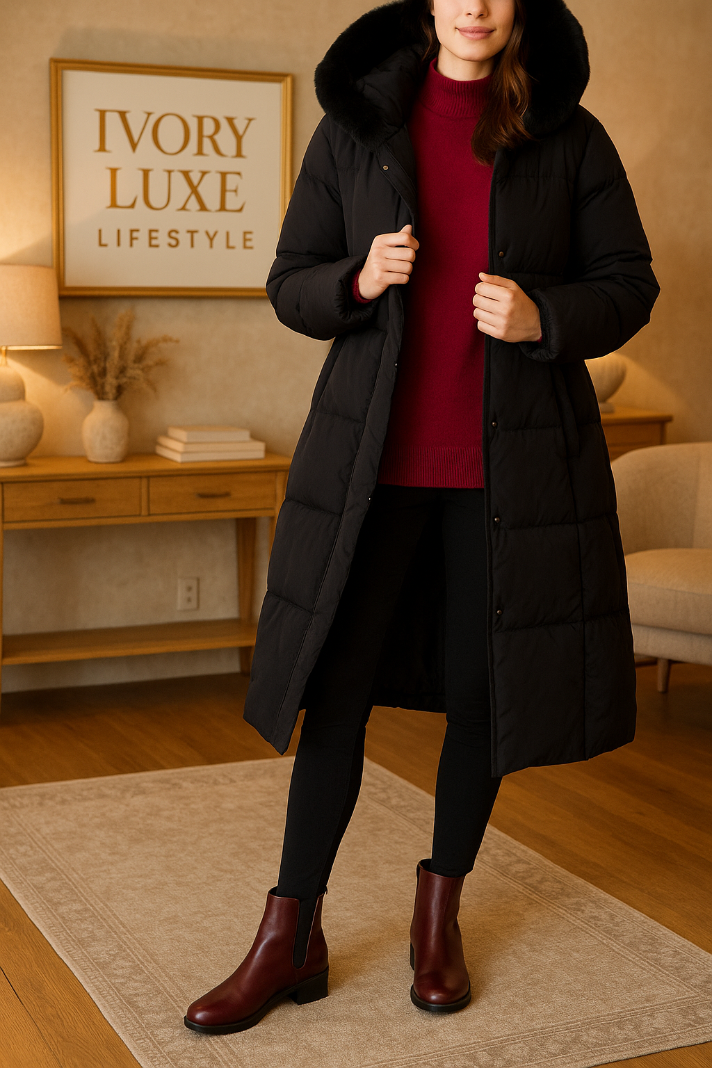 Puffer Coat with Fur Hood