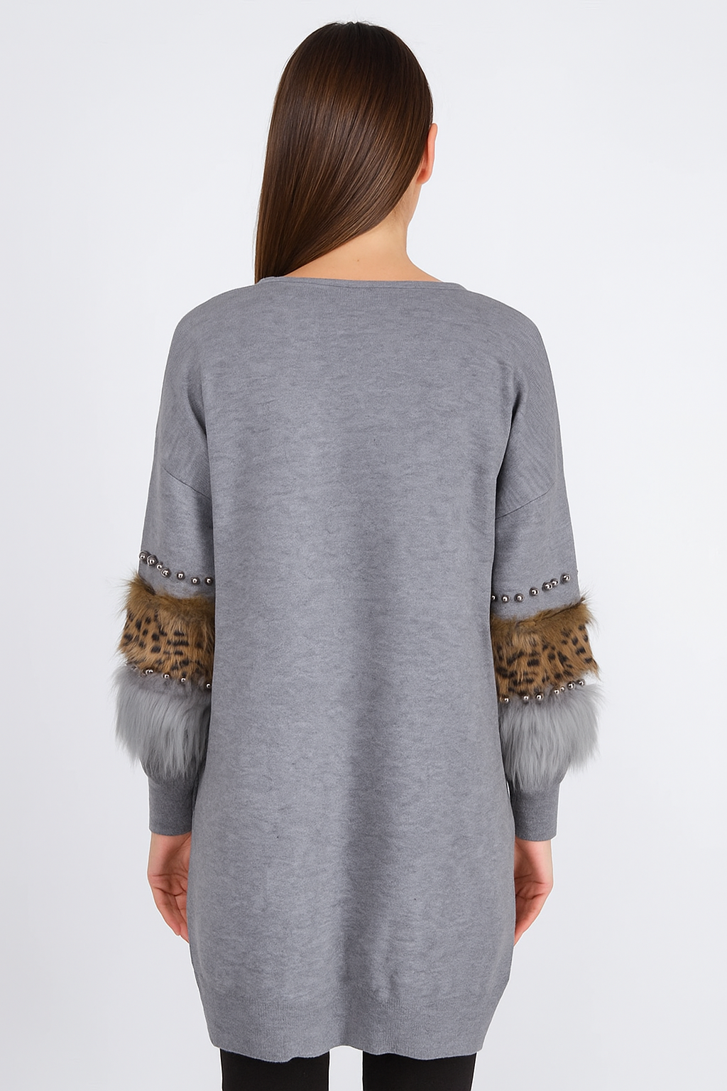 Faux Leopard Print Fur Embellished Cardigan