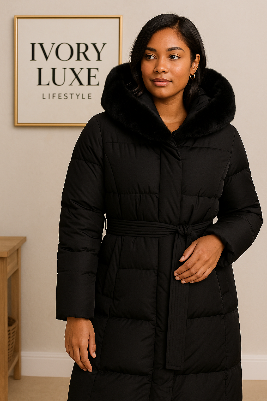 Puffer Coat with Fur Hood