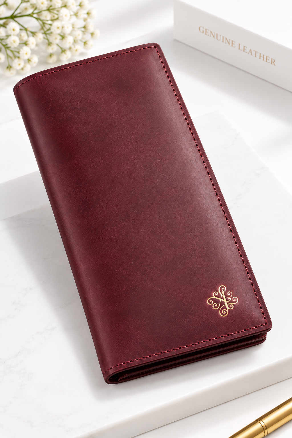 Handmade Full Grain Leather Women's Long Wallet with Zipper
