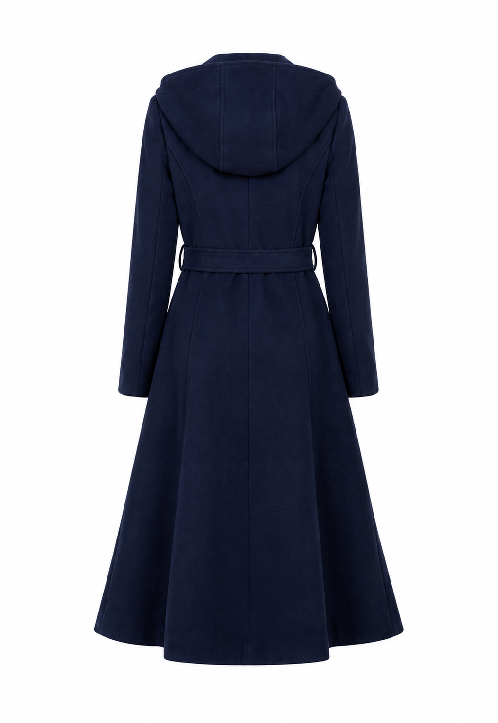 Midnight Navy Vintage Wool Coat – Hooded Double-Breasted A-Line Dress Coat