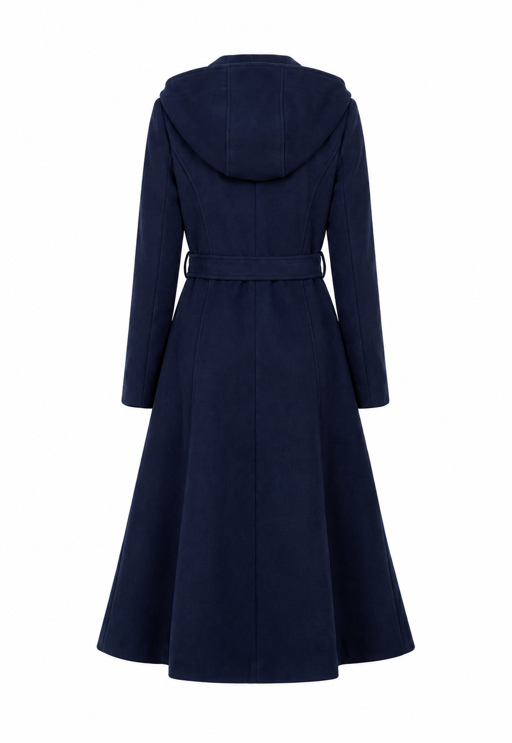 Midnight Navy Vintage Wool Coat – Hooded Double-Breasted A-Line Dress Coat
