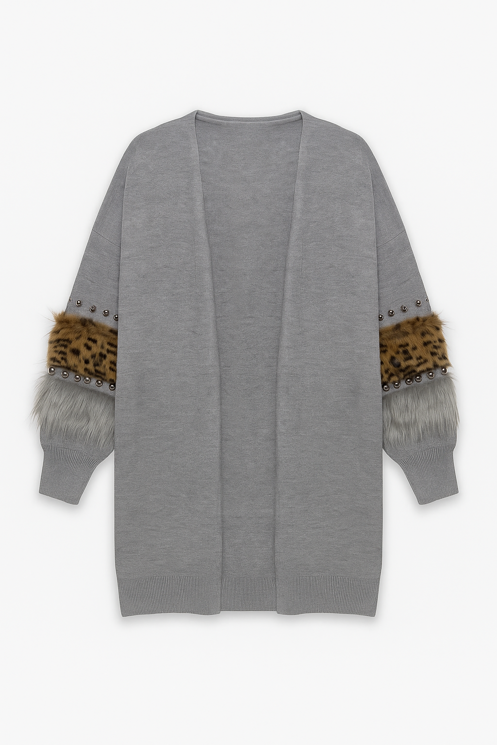 Faux Leopard Print Fur Embellished Cardigan