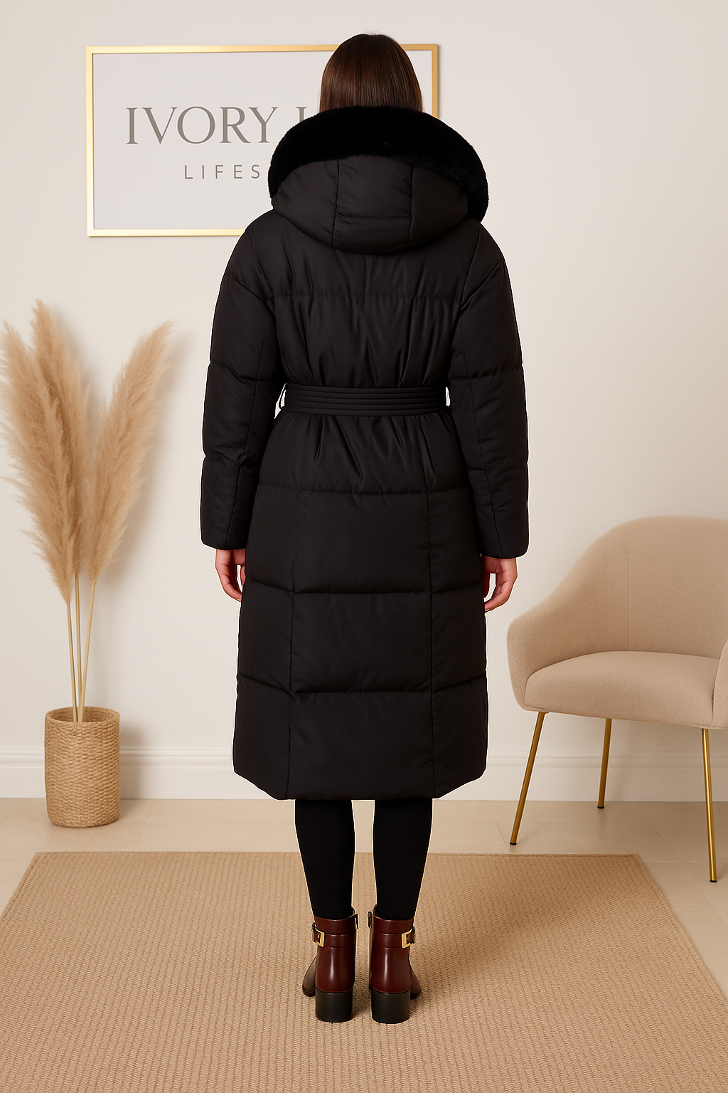 Puffer Coat with Fur Hood