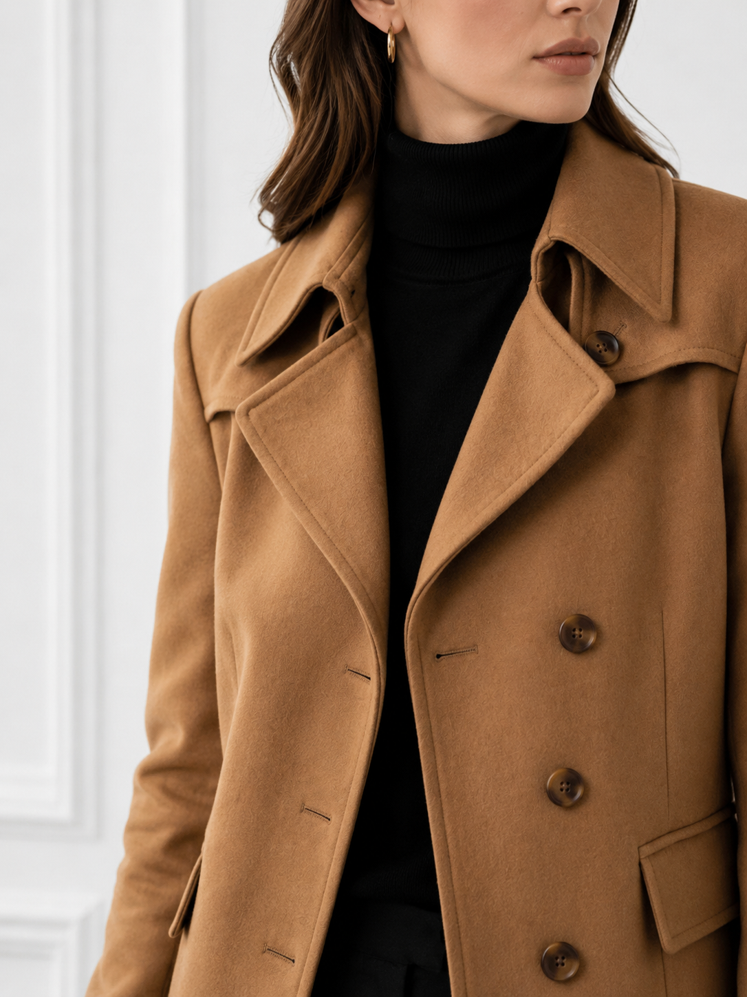 Camel Double-Breasted Wool Blazer | Women's Tailored Short Jacket