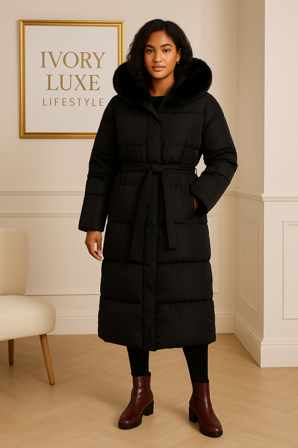 Puffer Coat with Fur Hood