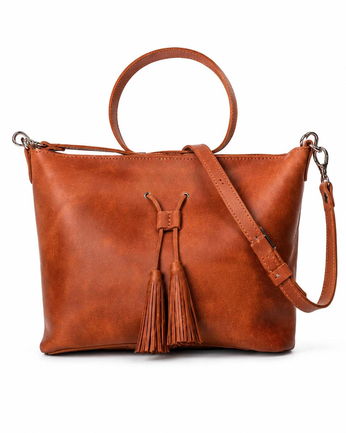 Handmade Full Grain Leather Crossbody Tote Bag | Tassel & Ring Handle | 10 Colours
