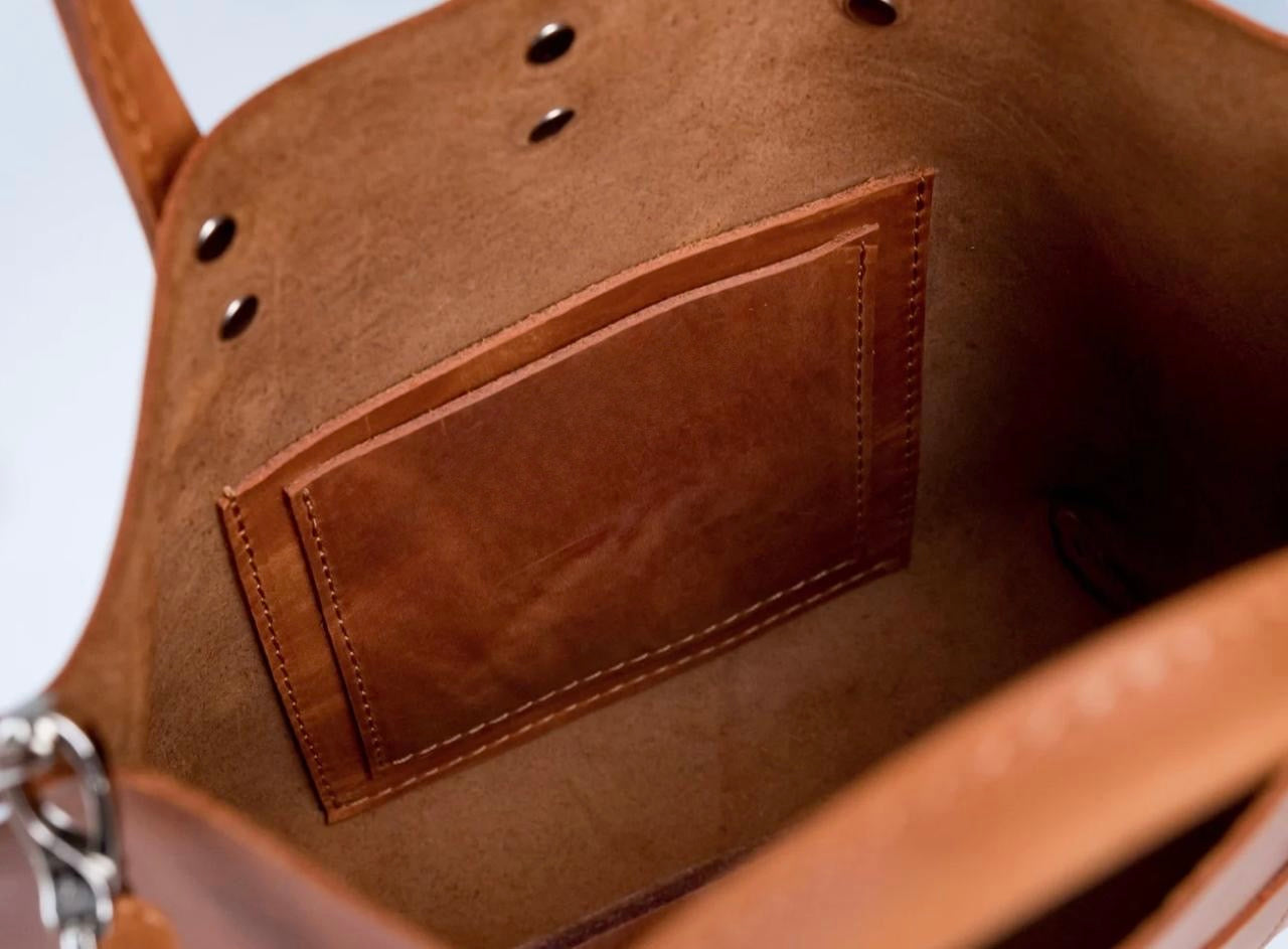 Mini Full Grain Leather Tote Crossbody Bag – Handmade Adjustable Strap