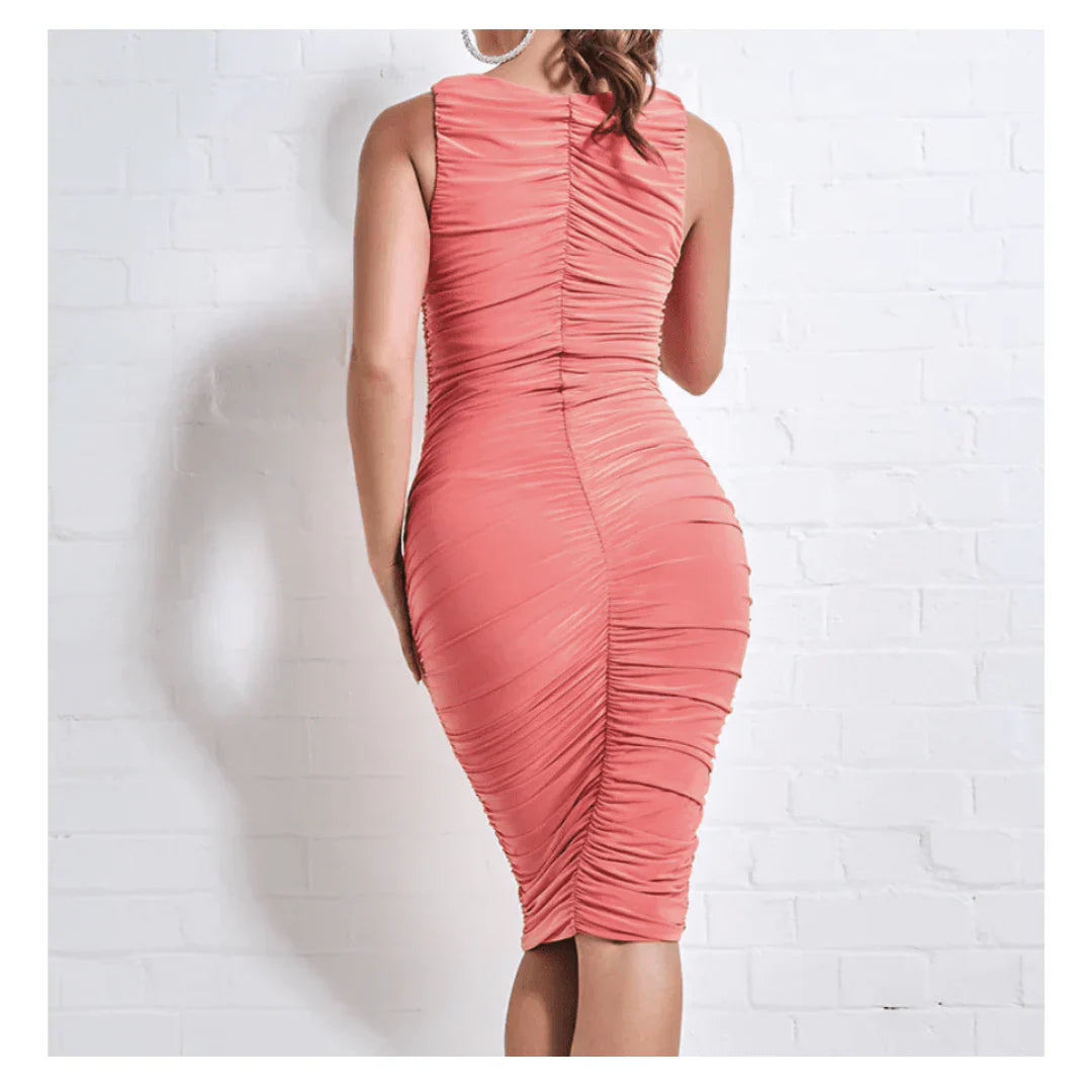Women's Ruched Bodycon Dress UK | Sleeveless Midi Dress - Fast Delivery