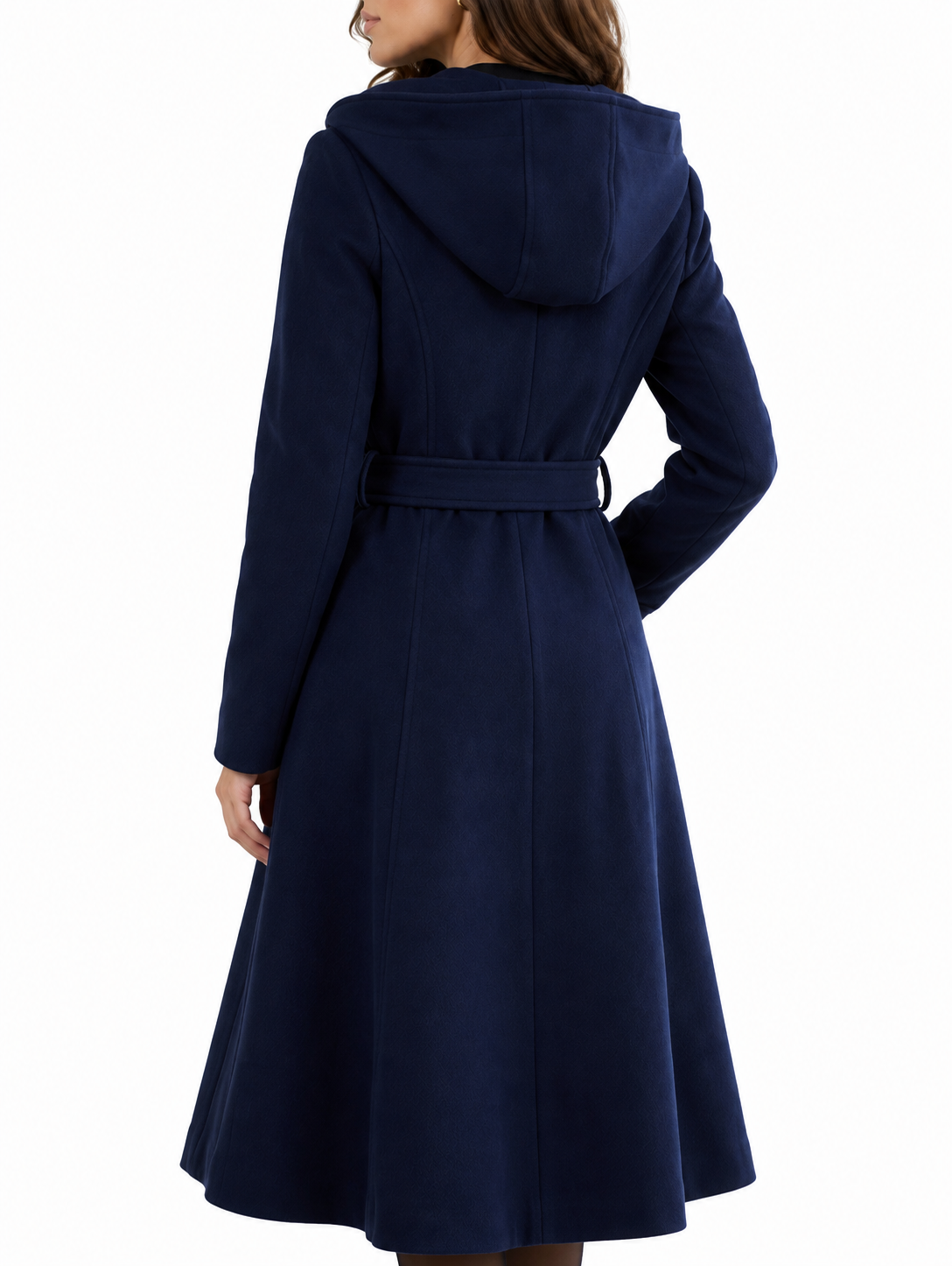Midnight Navy Vintage Wool Coat – Hooded Double-Breasted A-Line Dress Coat