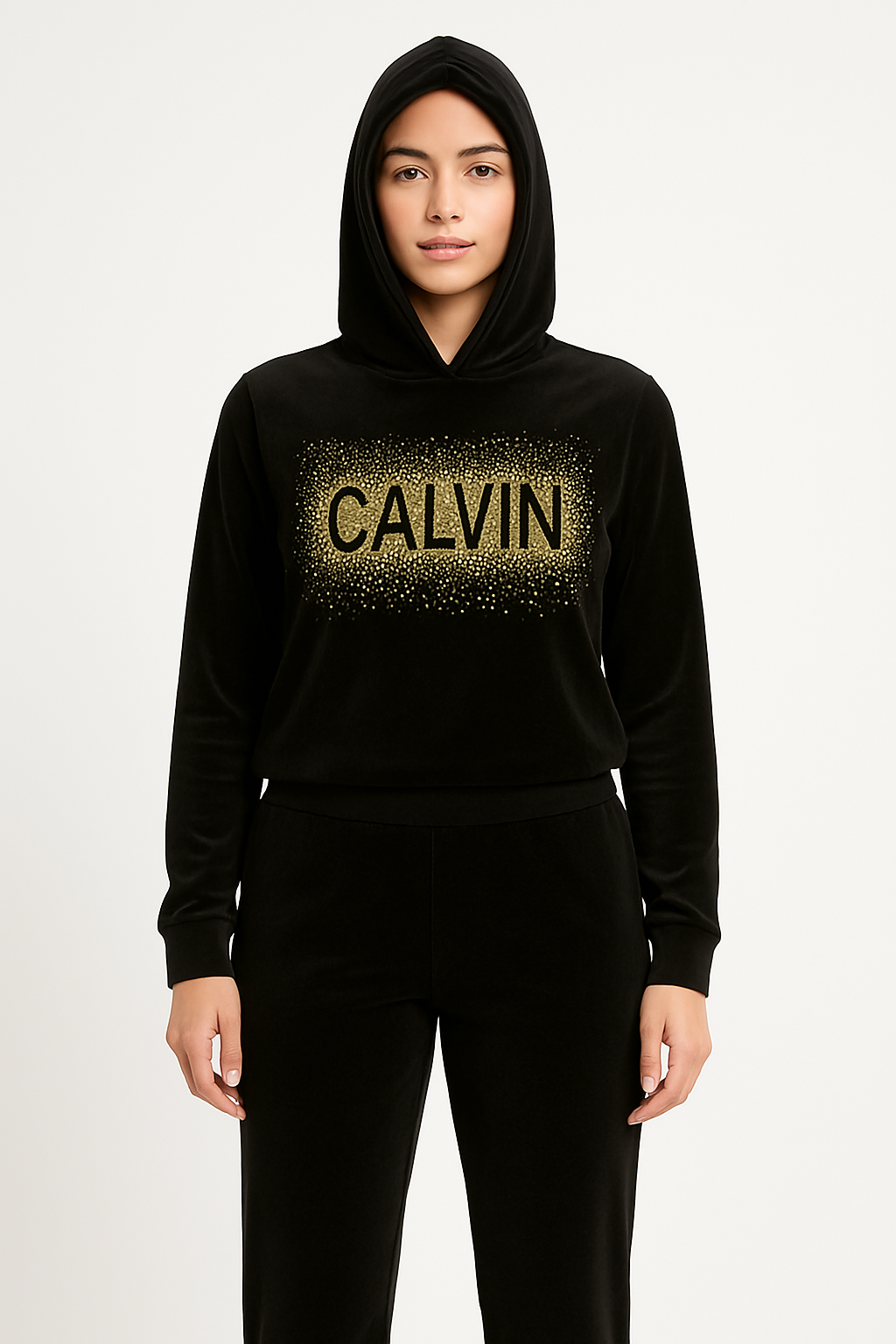 Black women's Velour tracksuit set with sequins