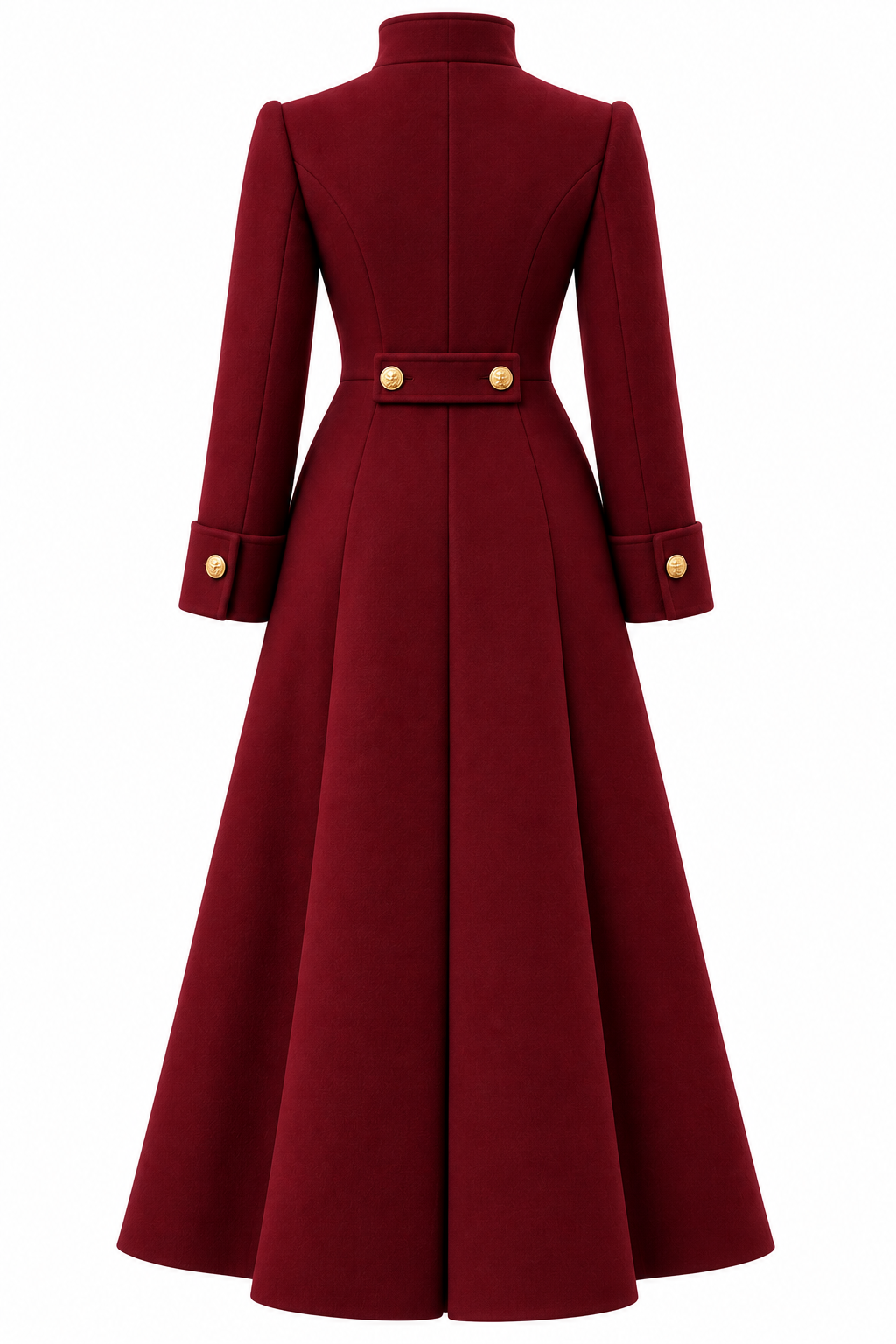 Ivory Luxe Military Maxi Wool Coat | Double-Breasted Long Coat
