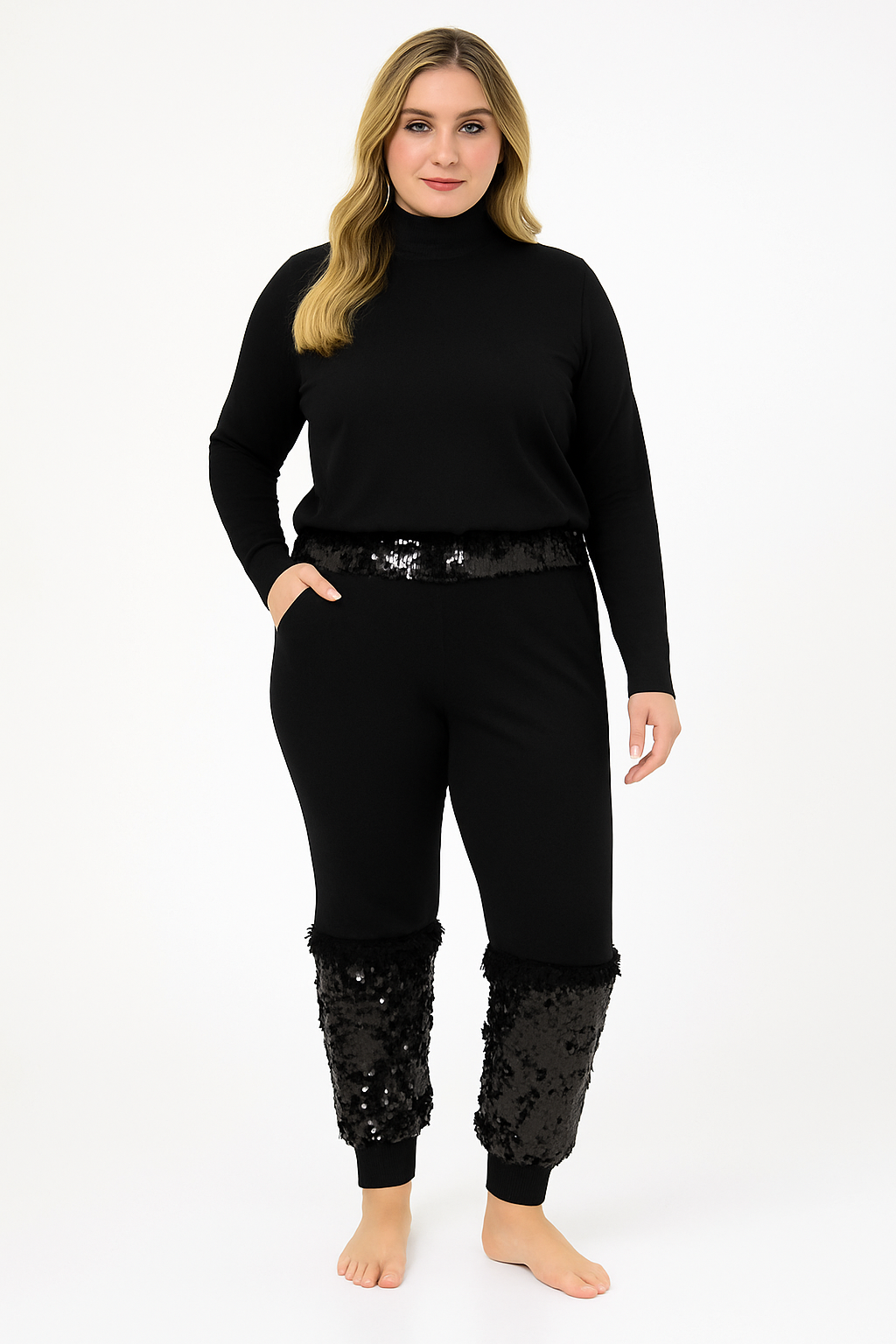 Black Faux Fur & Sequin Co-ord Set