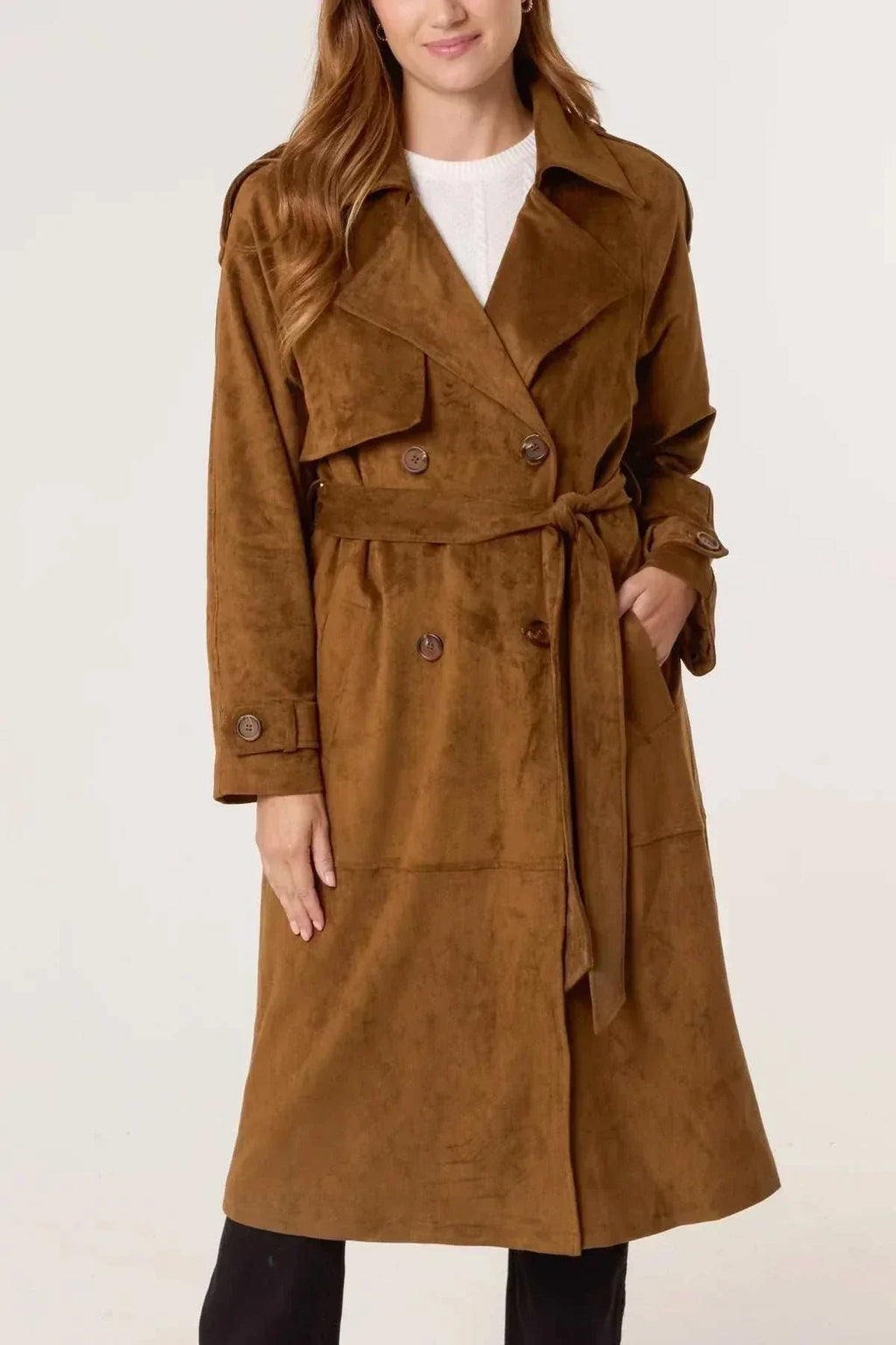 Suede trench coat womens