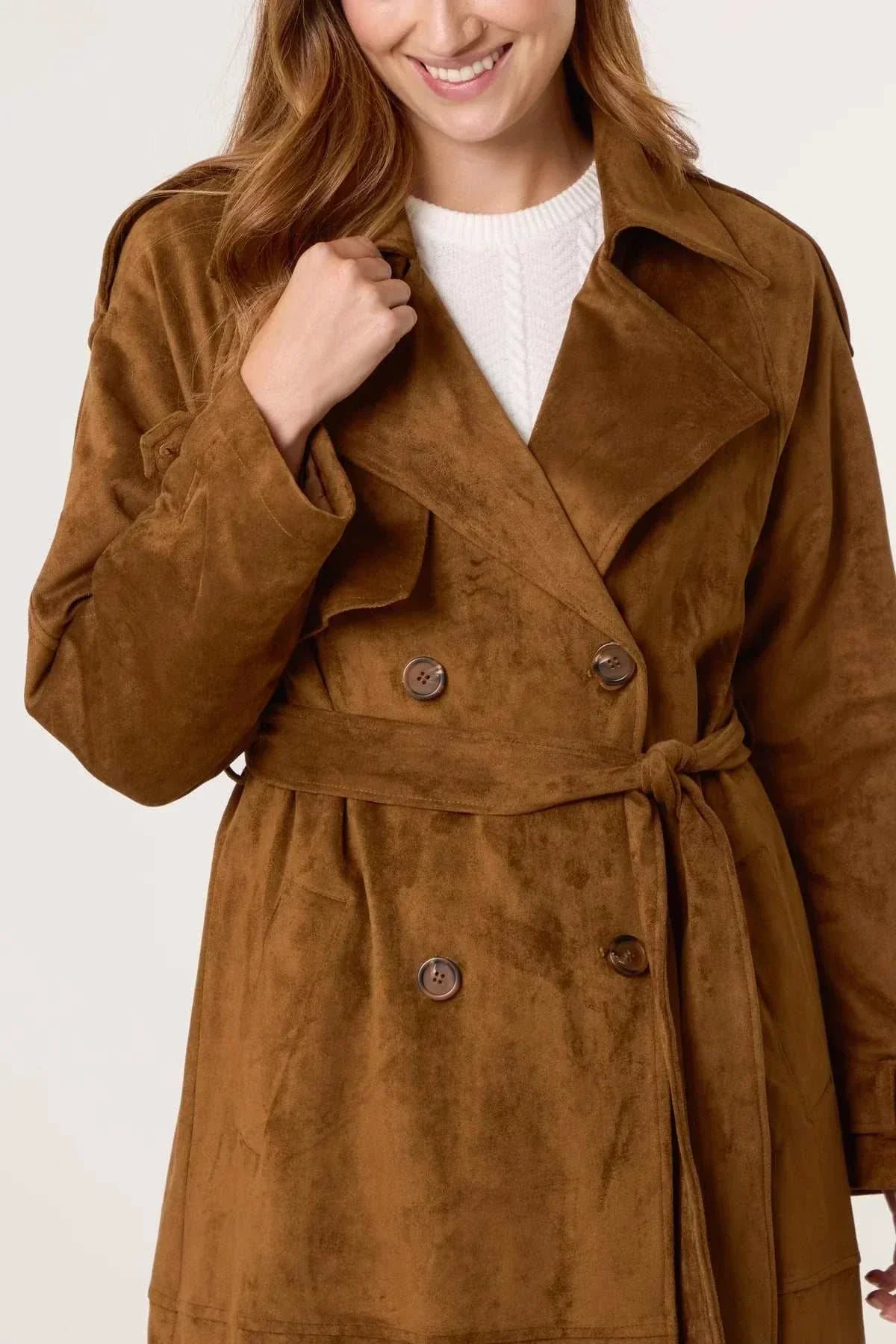 Suede trench coat womens