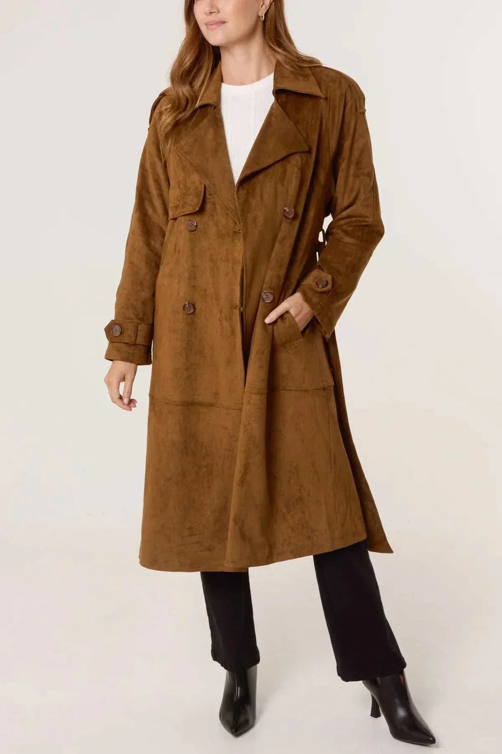 Suede trench coat womens