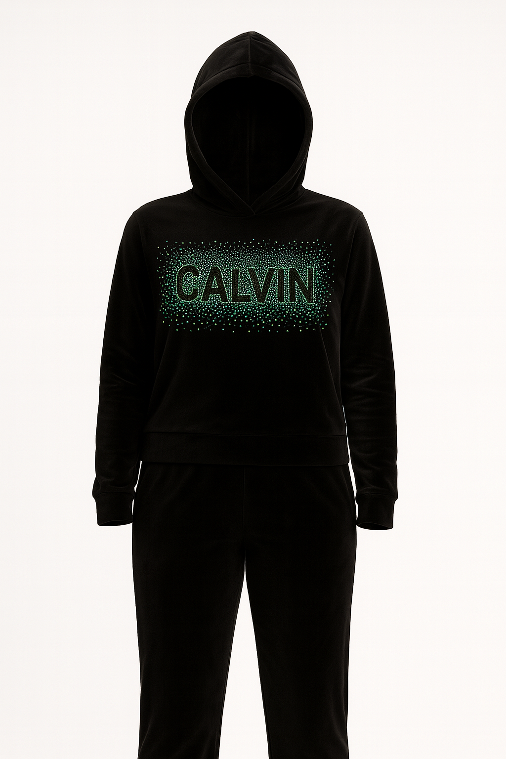 Black women's Velour tracksuit set with sequins