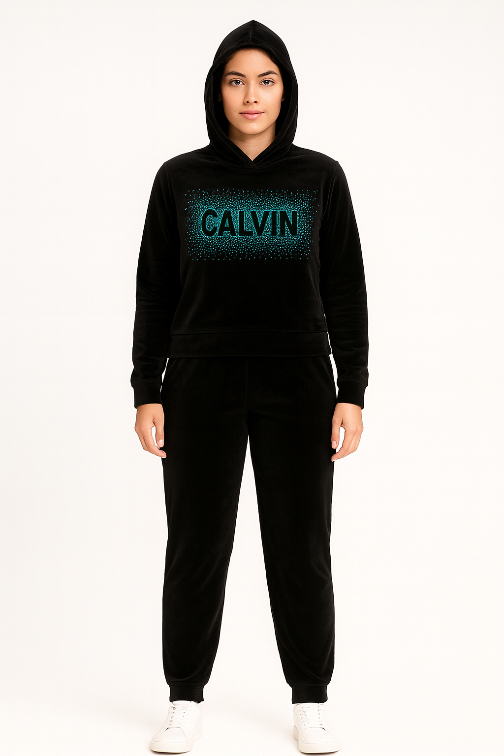 Black women's Velour tracksuit set with sequins