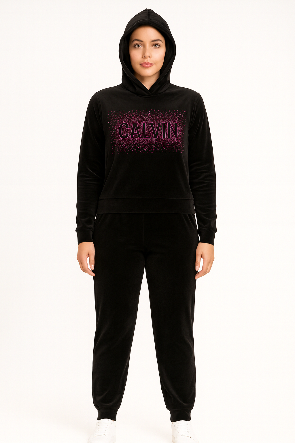 Black women's Velour tracksuit set with sequins