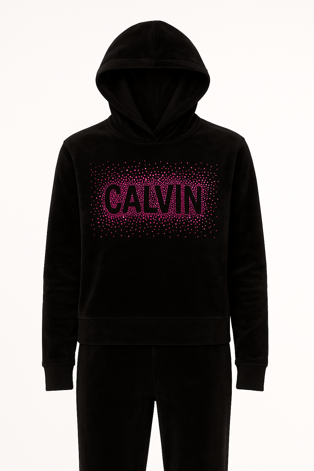 Black women's Velour tracksuit set with sequins