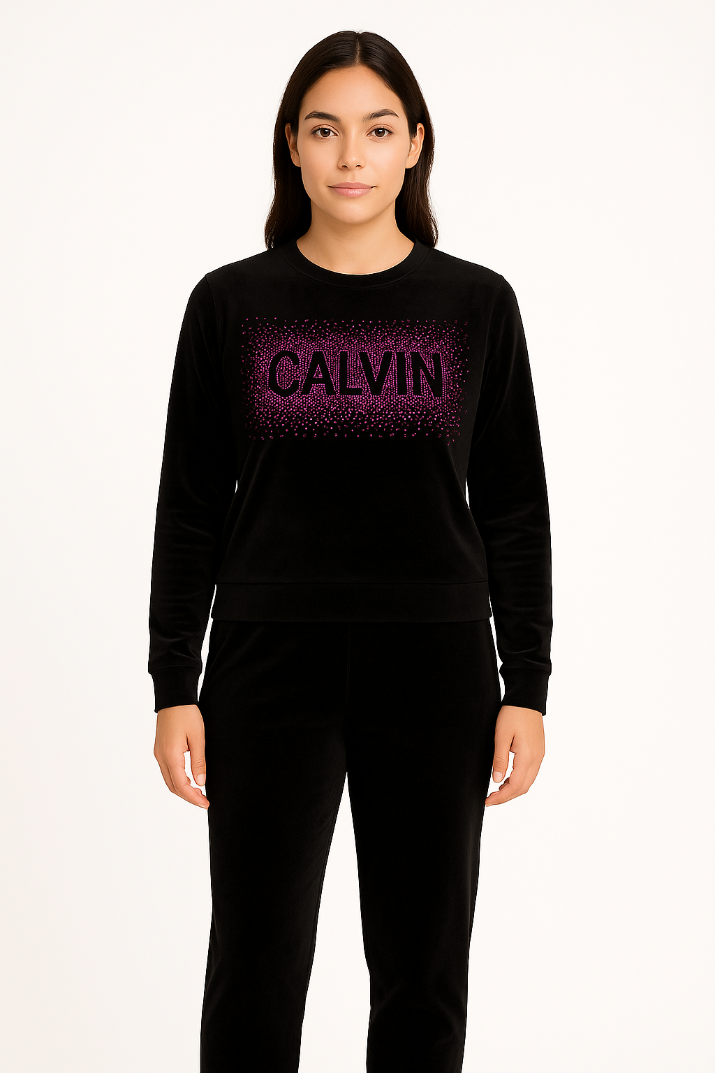 Black women's Velour tracksuit set with sequins