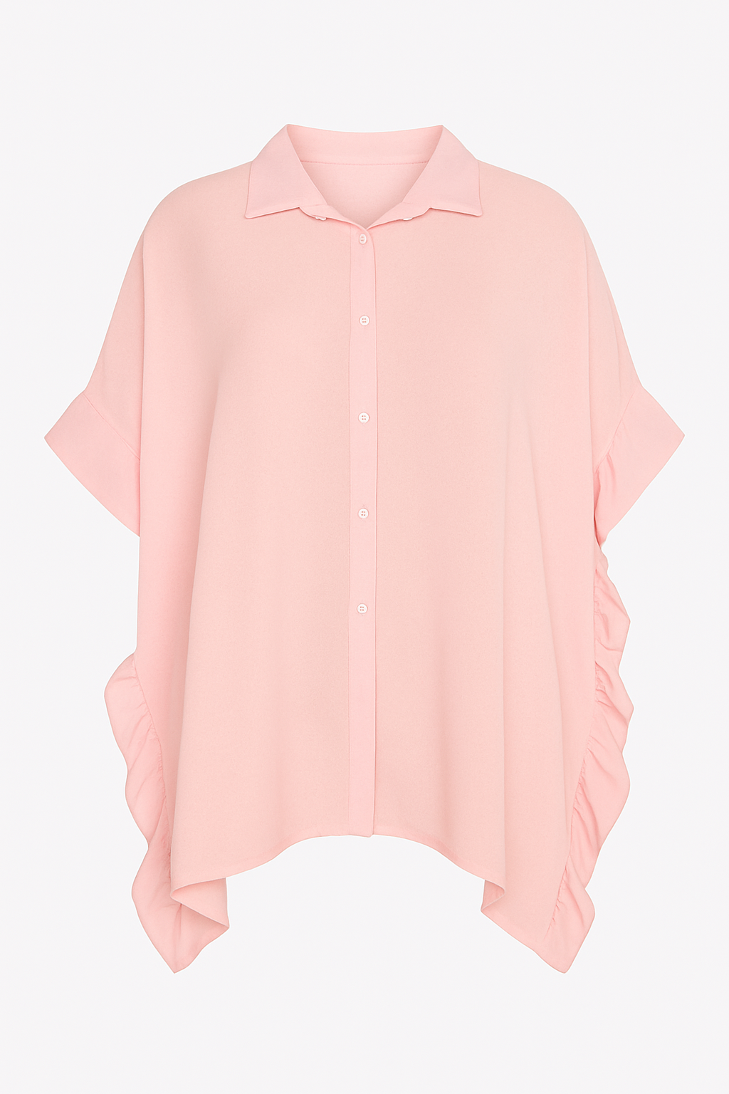 Erin Plus Size Pink Button Through Short Sleeve Shirt With Frill Side Detail
