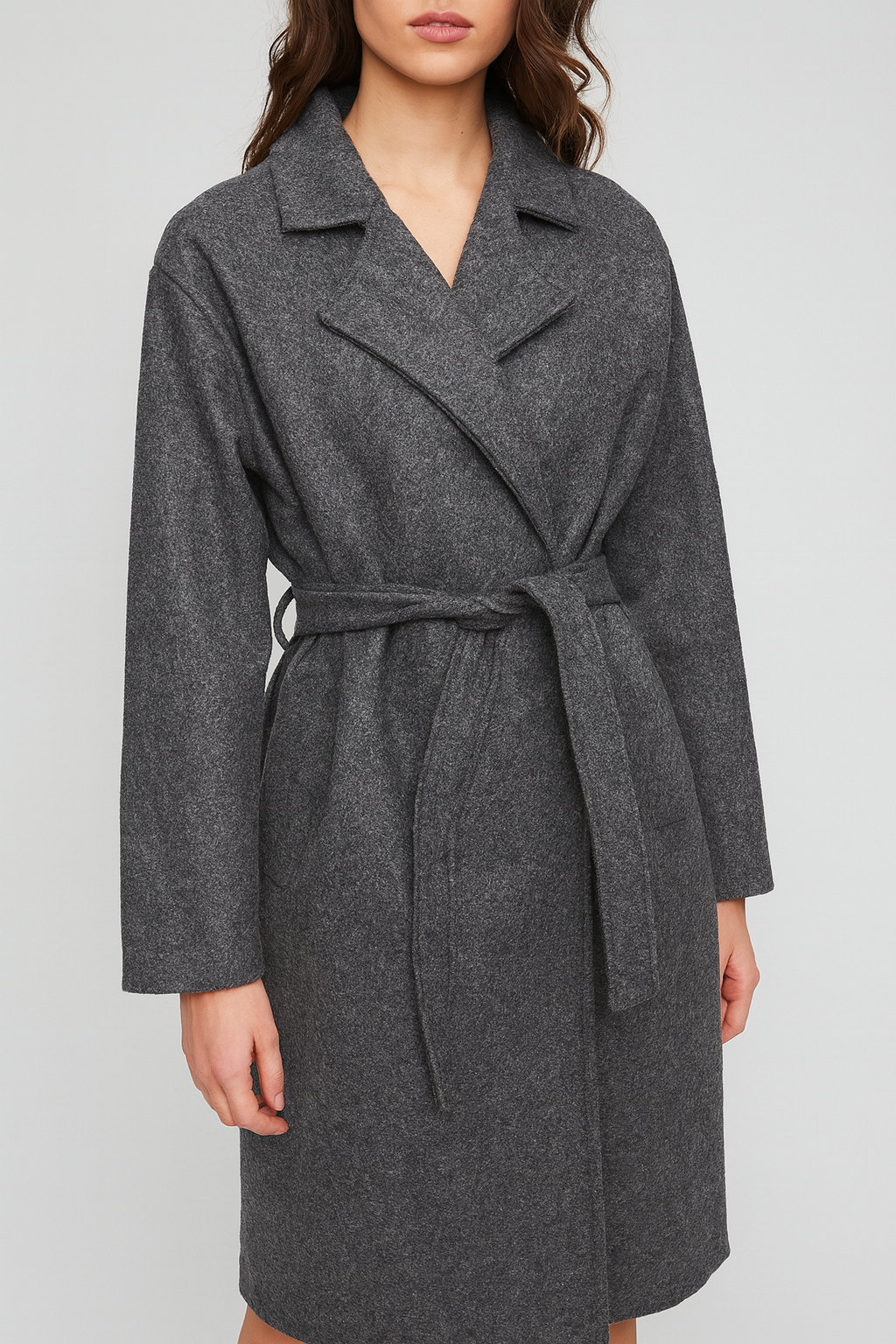 Charcoal Belted Wrap Coat