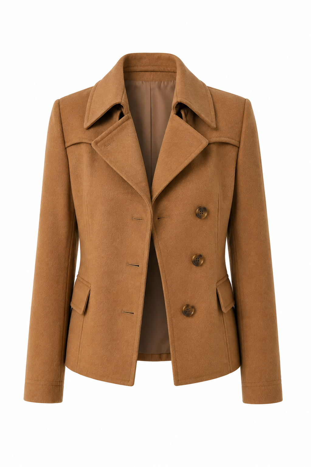 Camel Double-Breasted Wool Blazer | Women's Tailored Short Jacket