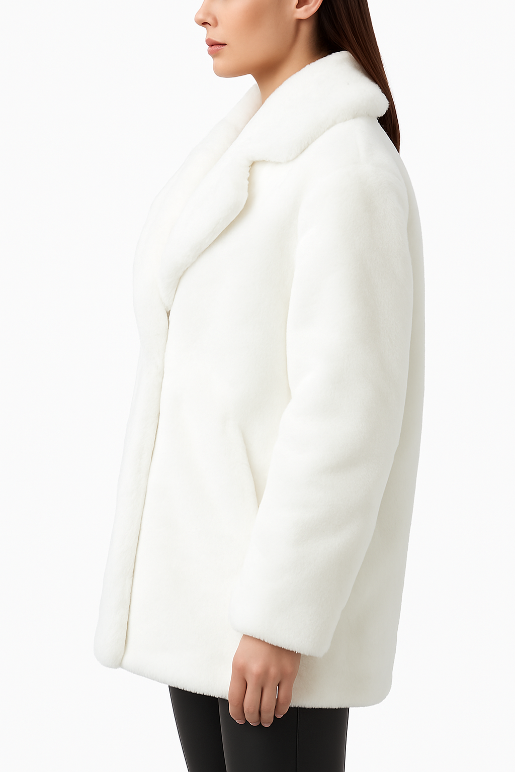Hazel Extra Thick Faux Fur soft feel white coat with relaxed fit and luxurious texture for winter warmth and style