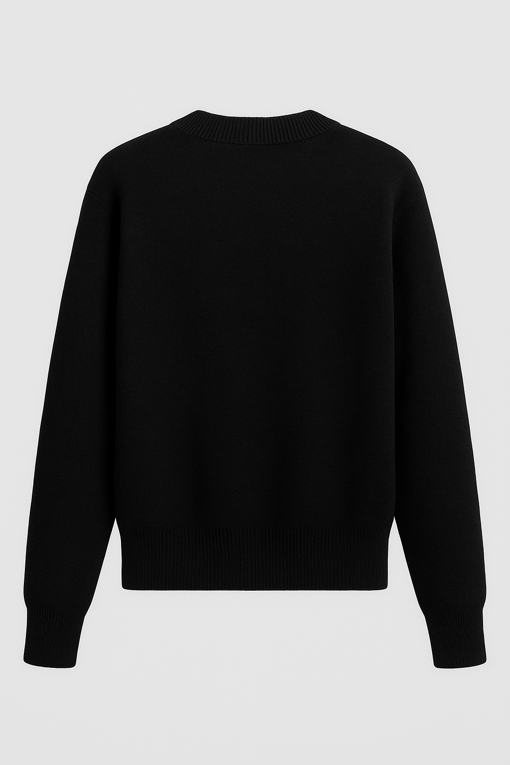 Black graphic jumper with ribbed cuffs, hem, and crew neckline, designed for comfort and style.