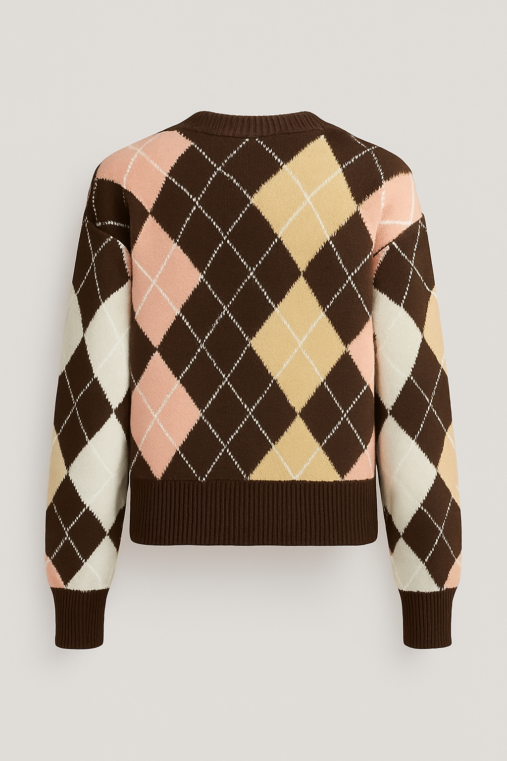 Women's multicoloured argyle pattern cardigan with V-neck and ribbed cuffs in UK sizes 8-12