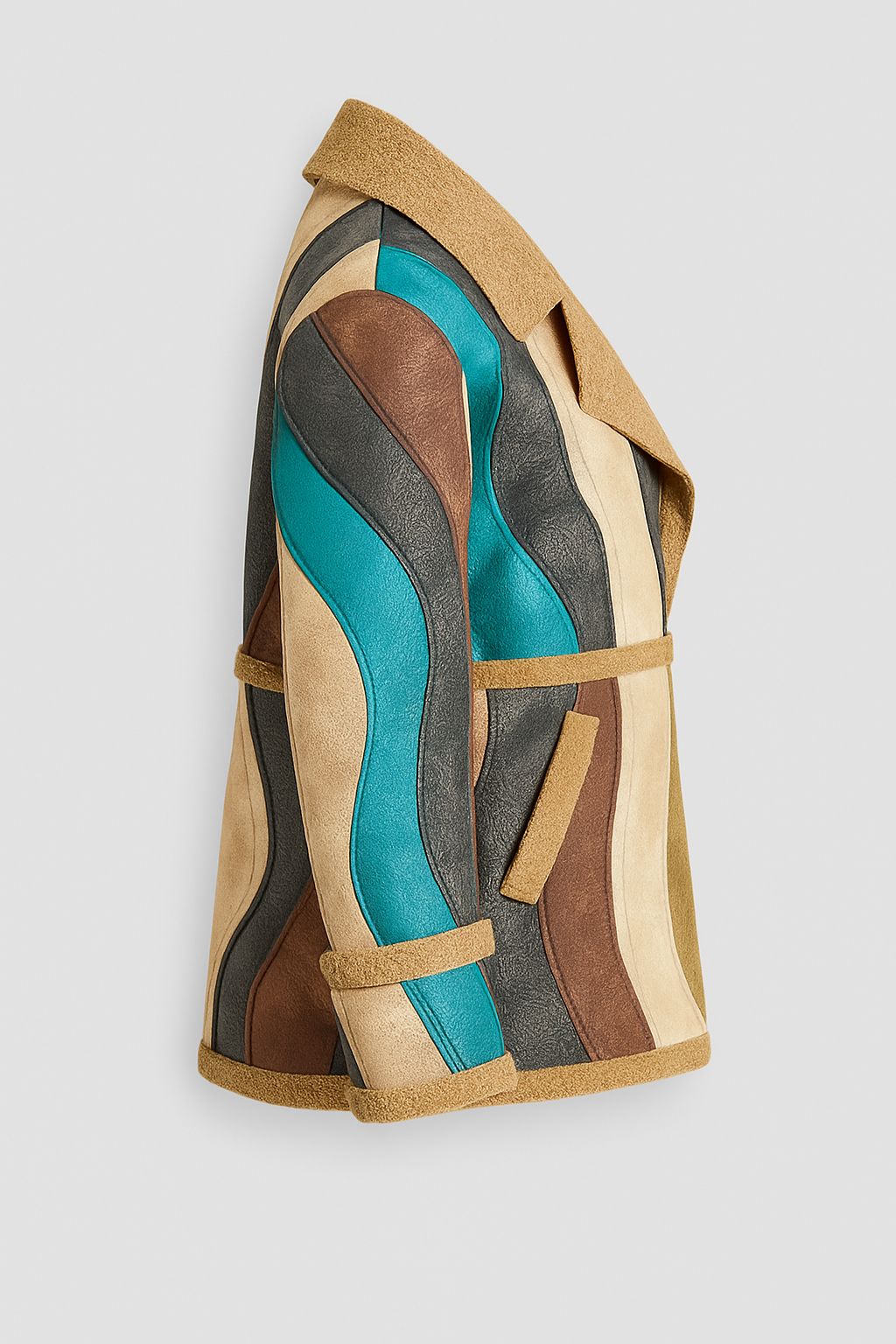 Retro multi coloured women's jacket with vintage patchwork design and teddy-bear lining, one size UK 10-16