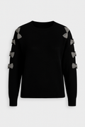Black Bow Side Diamond Detailed Jumper with sparkling diamanté bow embellishments on sleeves in soft knit fabric