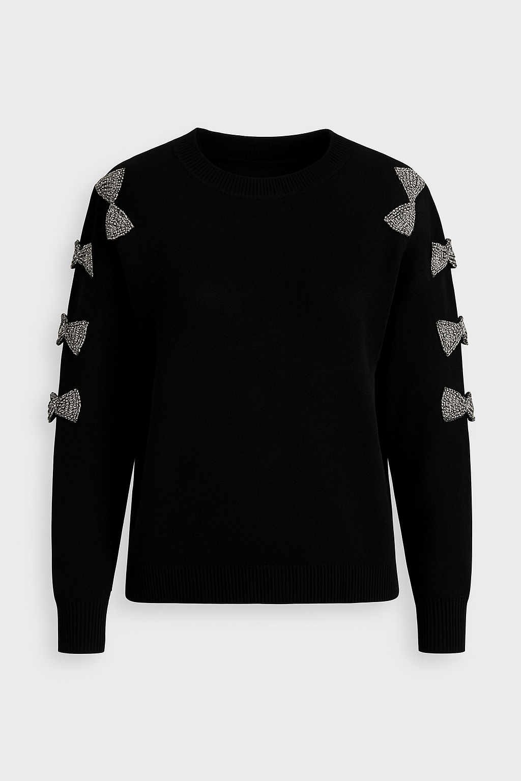 Black Bow Side Diamond Detailed Jumper with sparkling diamanté bow embellishments on sleeves in soft knit fabric