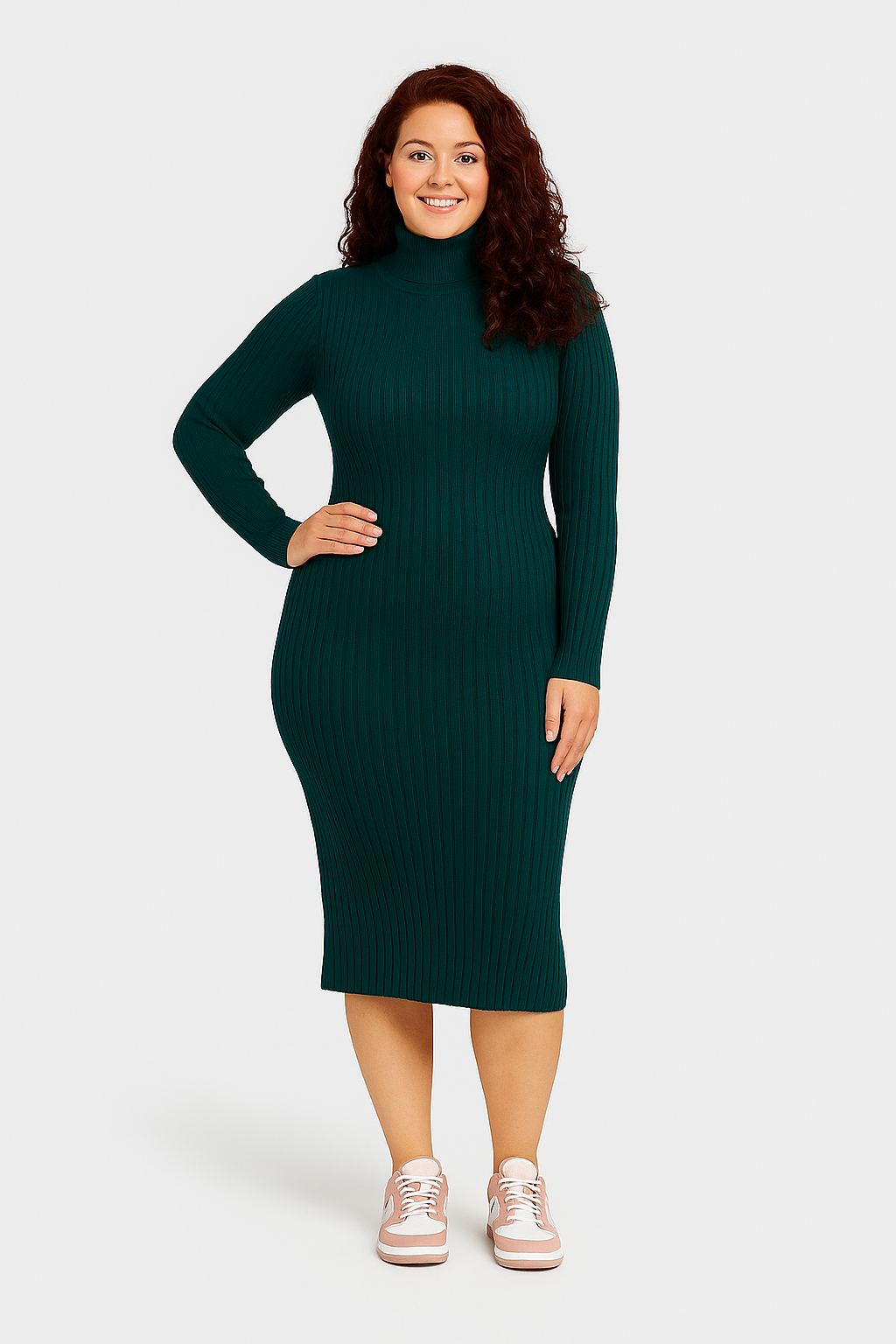 High Neck Knitted Midi Dress