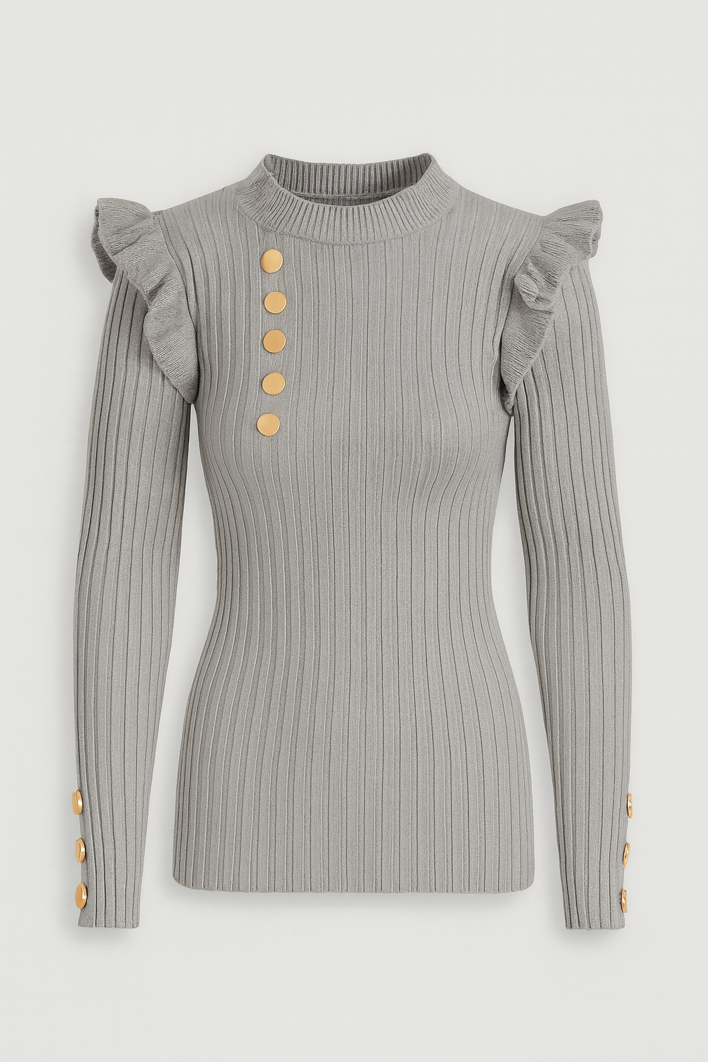 Gold Button Frill Sleeves Top