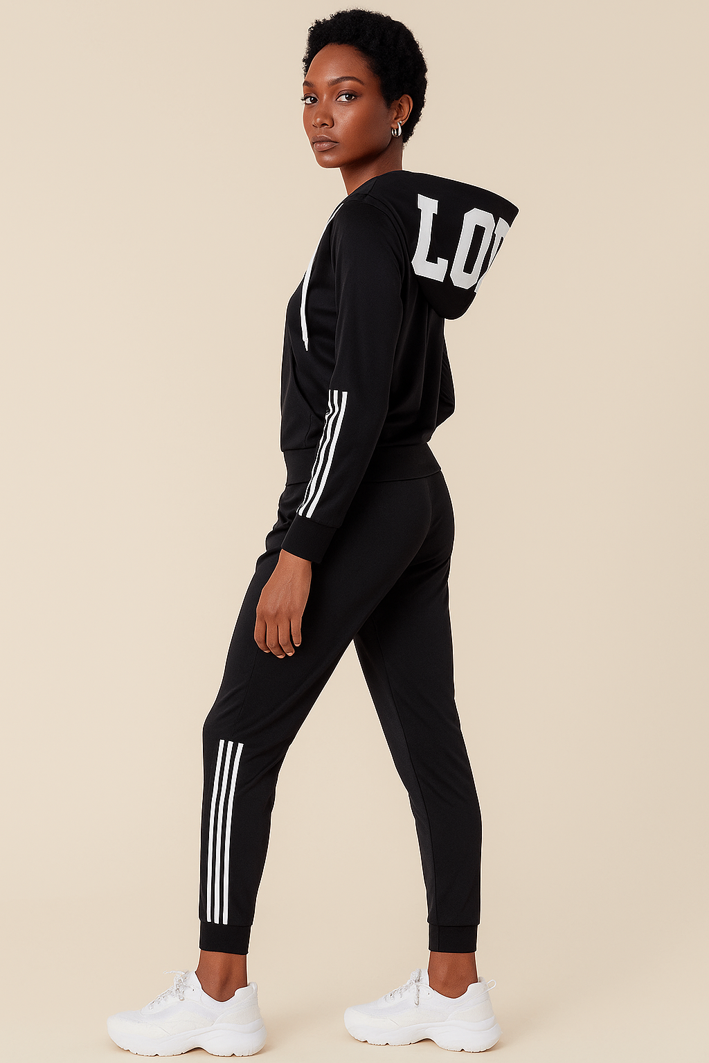 Love Black Hooded Tracksuit set