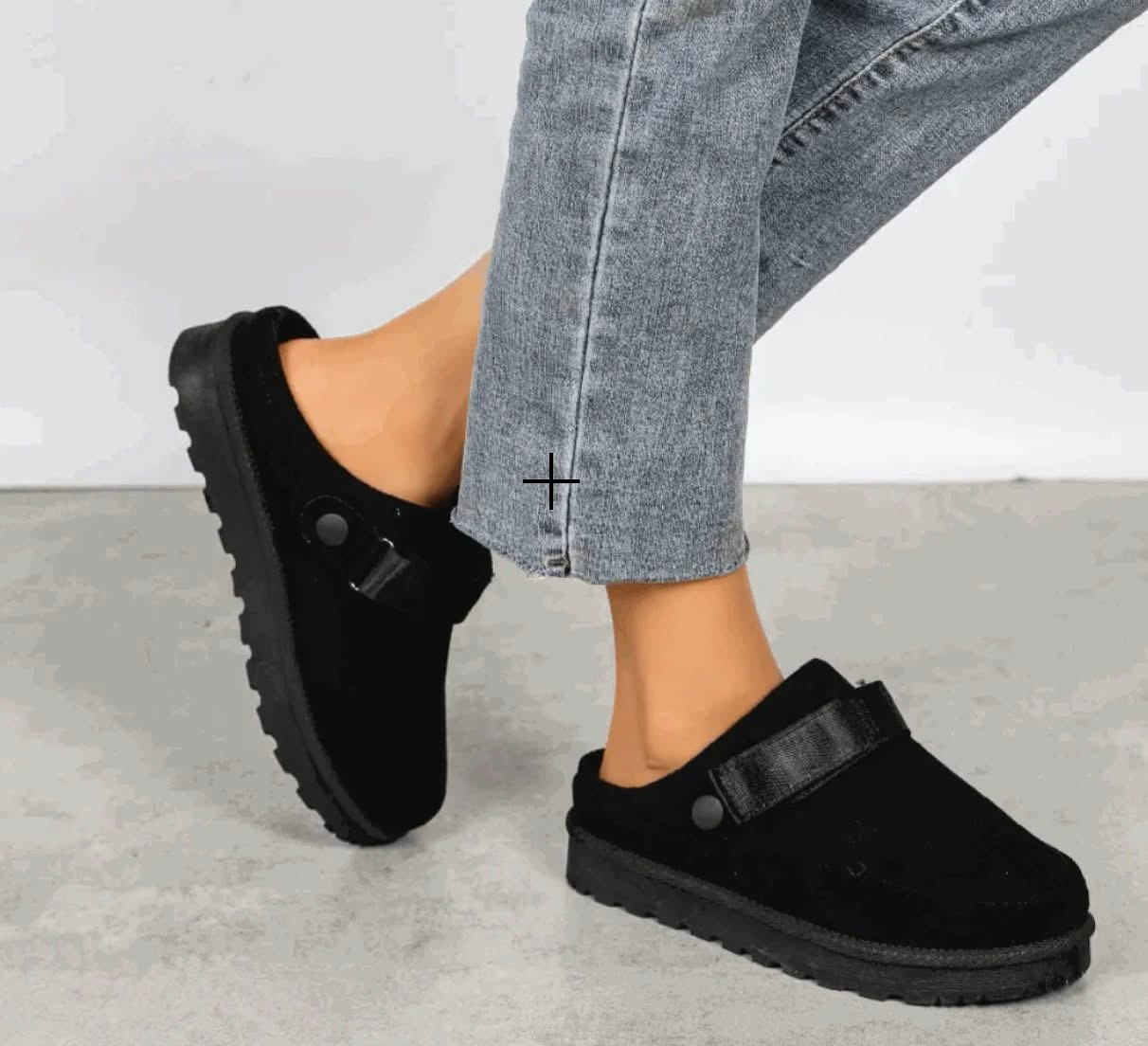 Faux Suede Black Strap Slip on Clogs