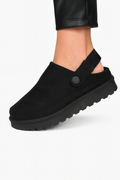 Faux Suede Black Strap Slip on Clogs