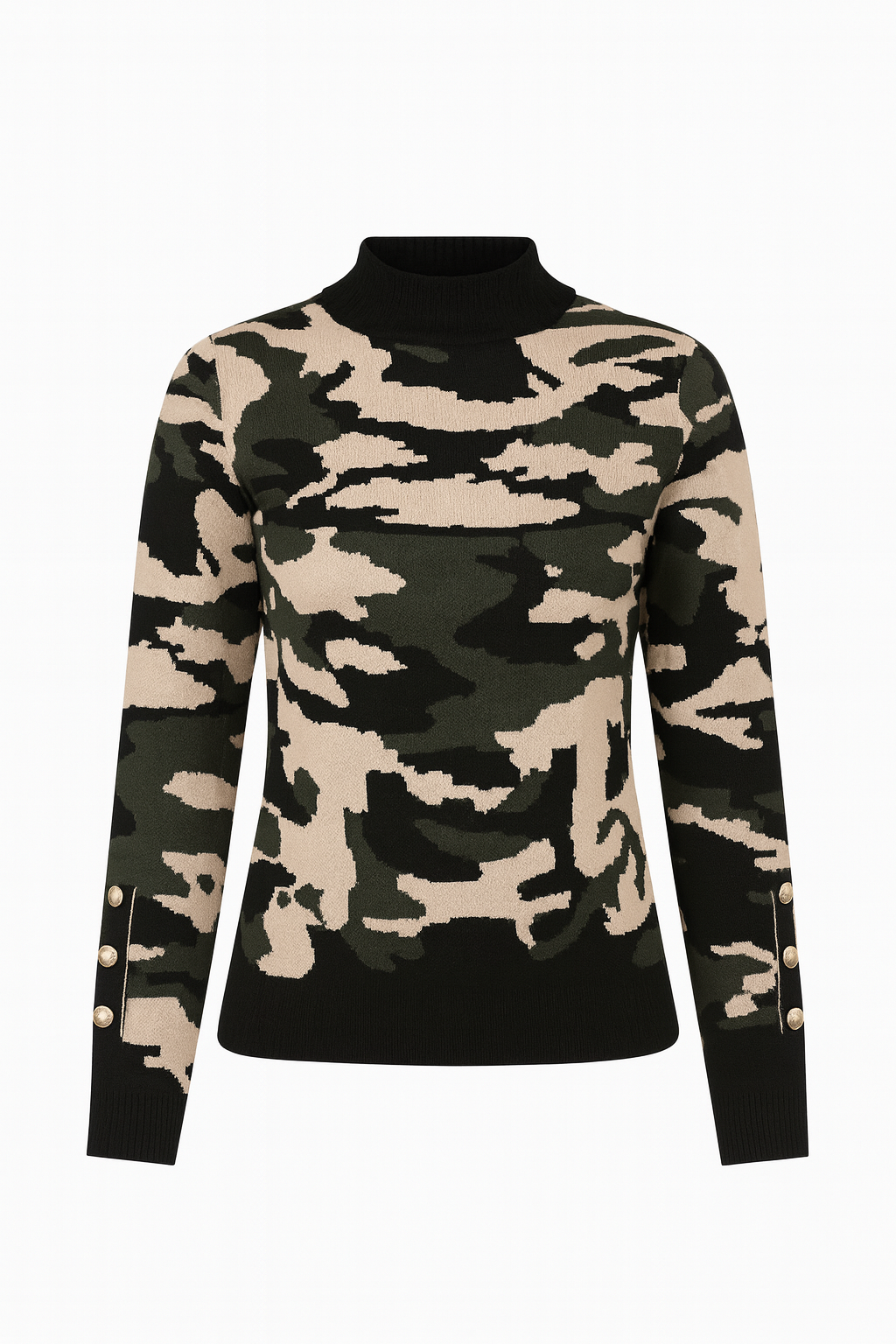 Gold Button Detailing Camouflage Jumper