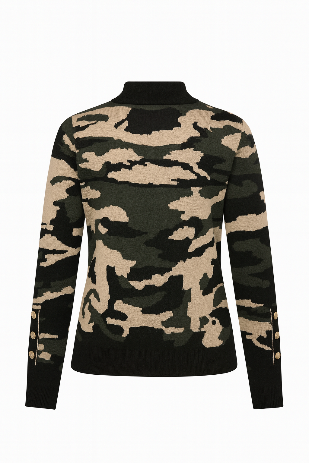 Gold Button Detailing Camouflage Jumper