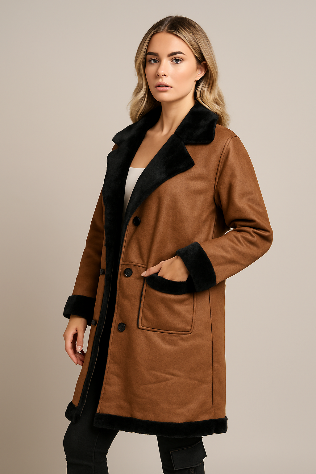 Betty Demi Sheep Skin Longline Jacket