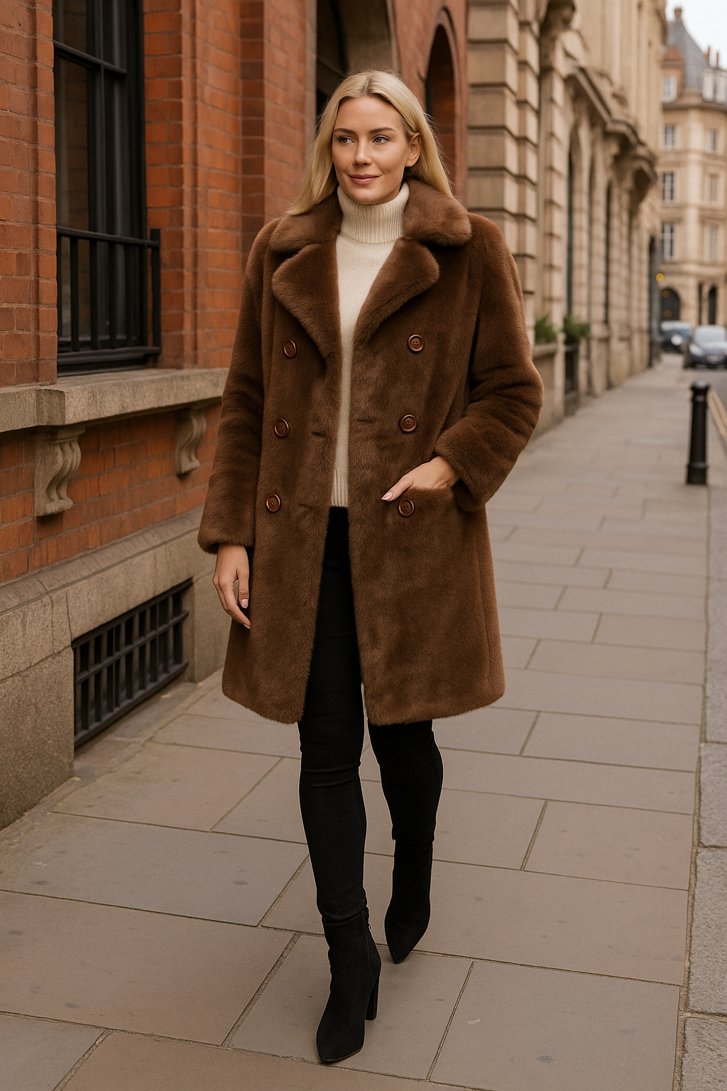 Button Up Longline Fur Coat