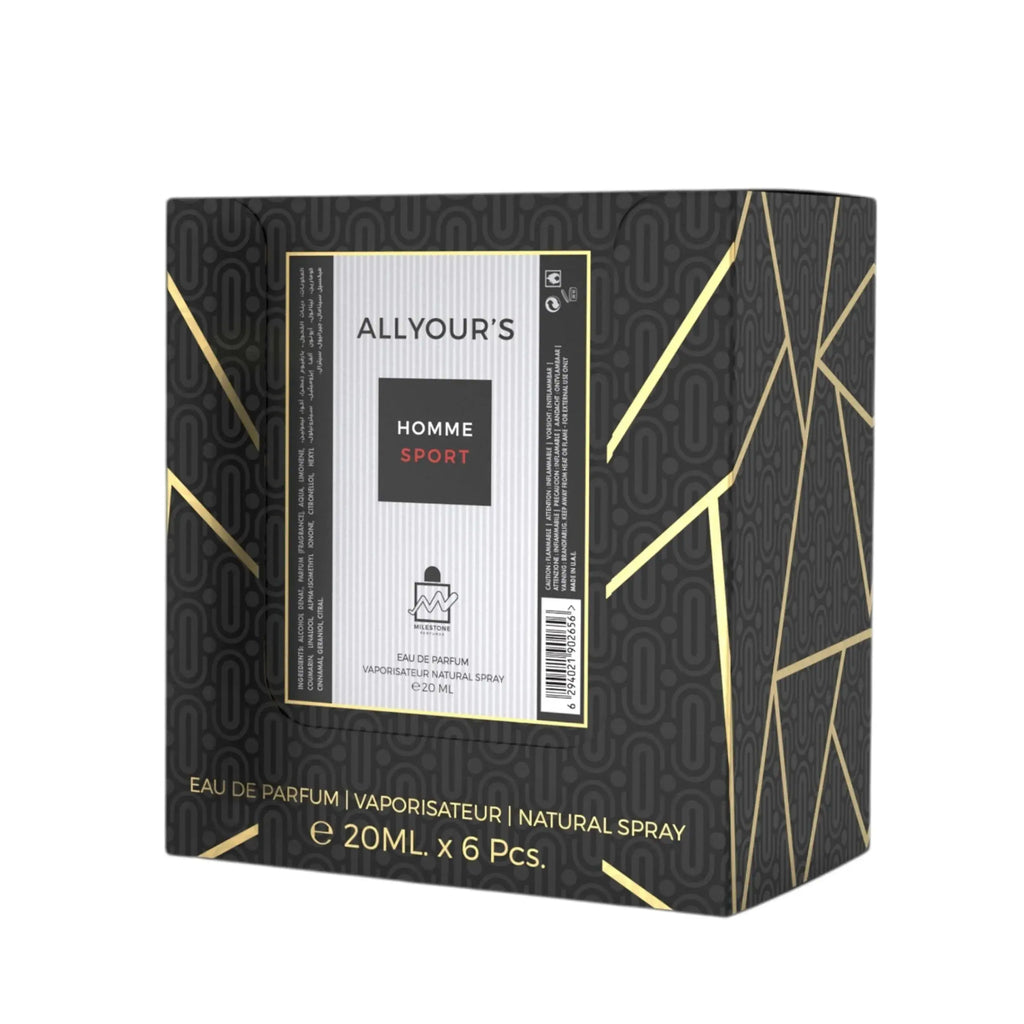 MILESTONE All Yours Homme Sport Eau De Parfum 5x 20ml Plus 1 Free Tester - Ivory Luxe