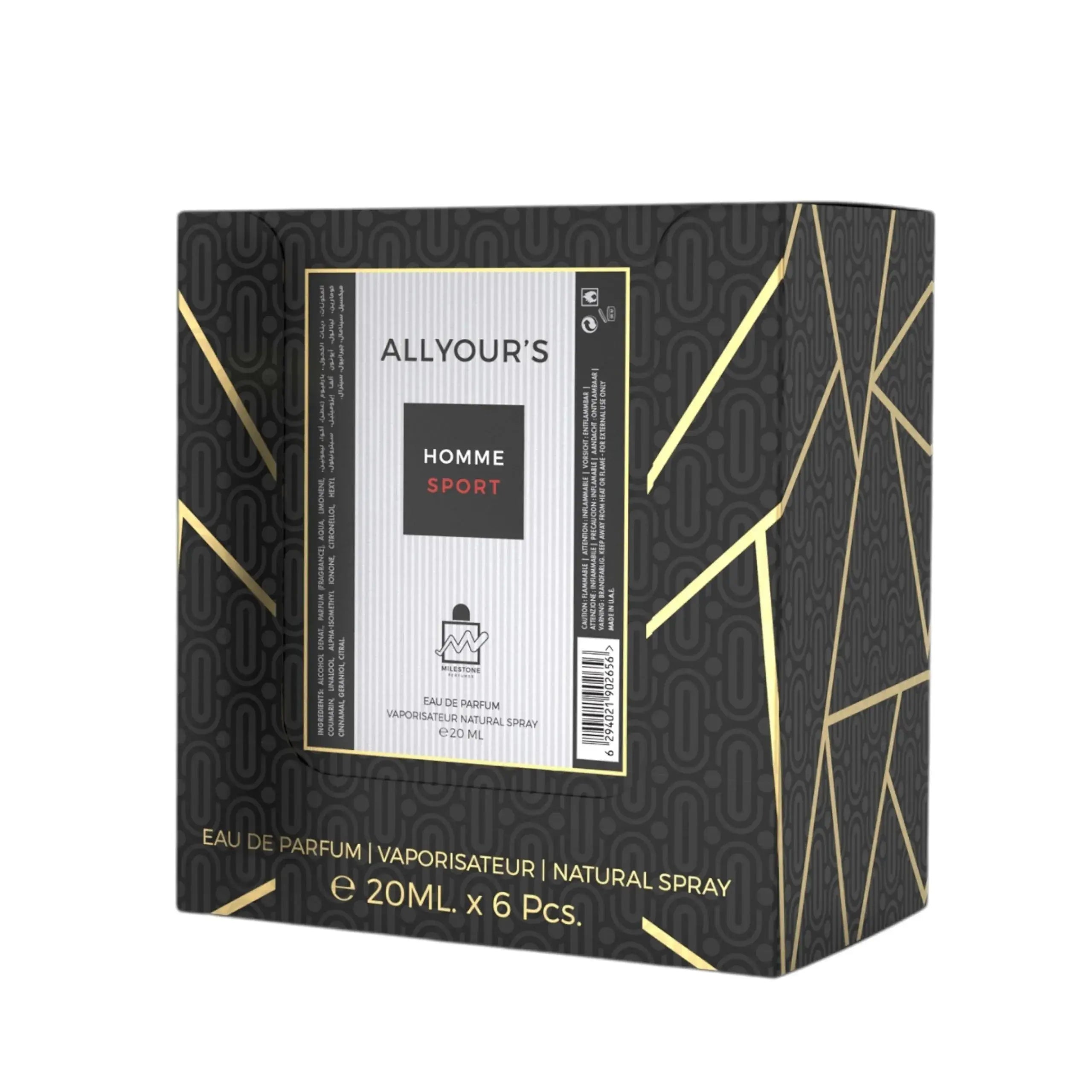 MILESTONE All Yours Homme Sport Eau De Parfum 5x 20ml Plus 1 Free Tester - Ivory Luxe
