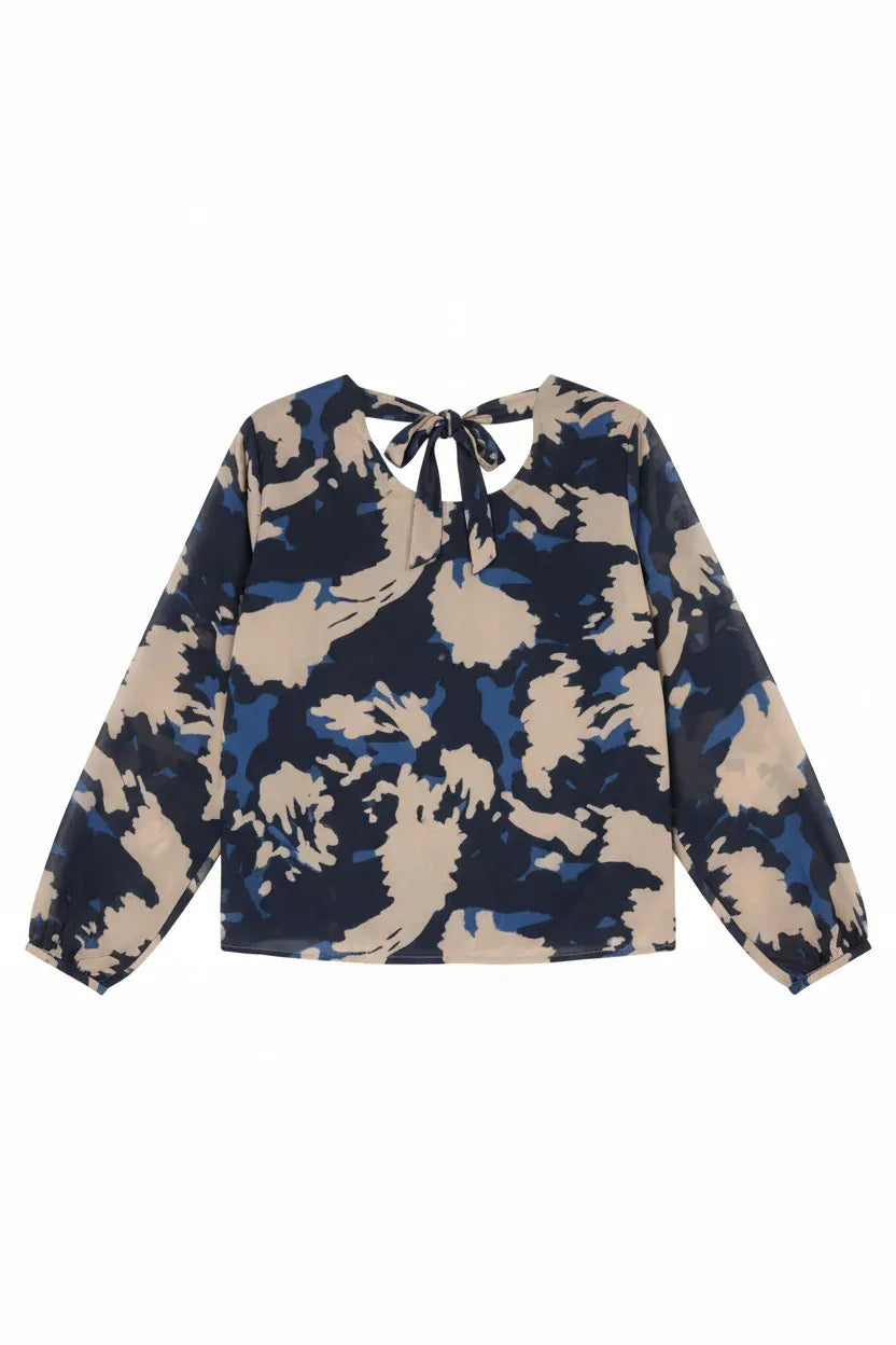 Abstract Print Long Sleeve Top | Women's Casual Blouse - Ivory Luxe