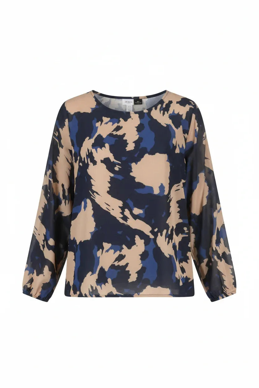 Abstract Print Long Sleeve Top | Women's Casual Blouse - Ivory Luxe