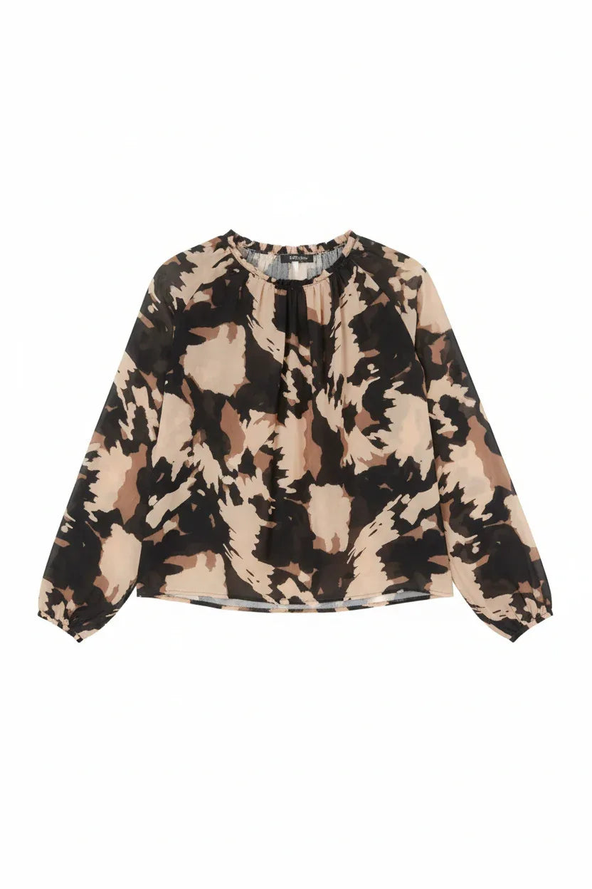 Abstract Print Long Sleeve Top | Women's Casual Blouse - Ivory Luxe